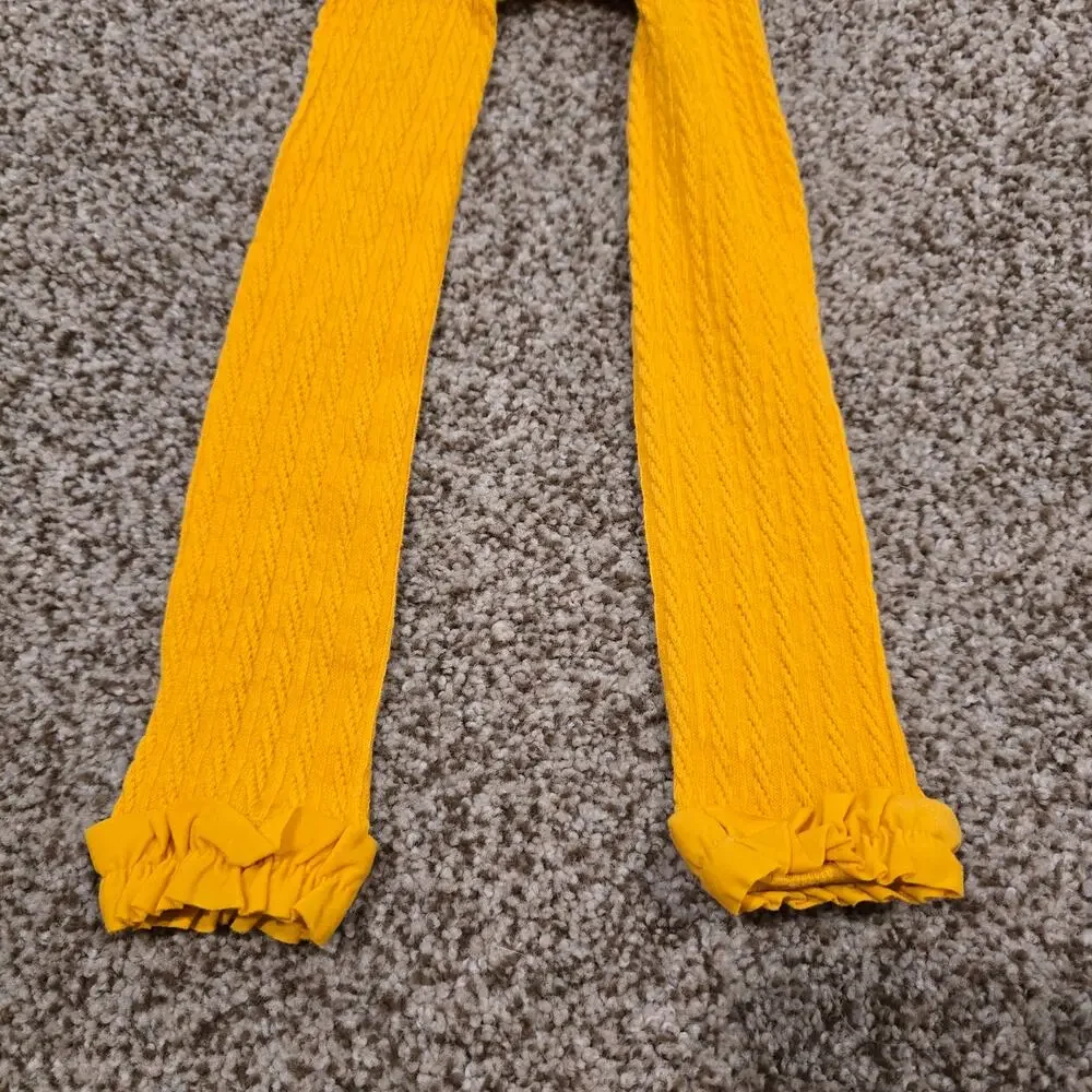 Toddler Girl Ruffle Butts Golden Yellow Knit Footless Tights | Size 2T-4T